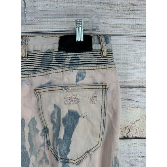 Embellish Distressed Moto Jeans Mens 34 Blue Pink Washed Denim - Picture 7 of 12